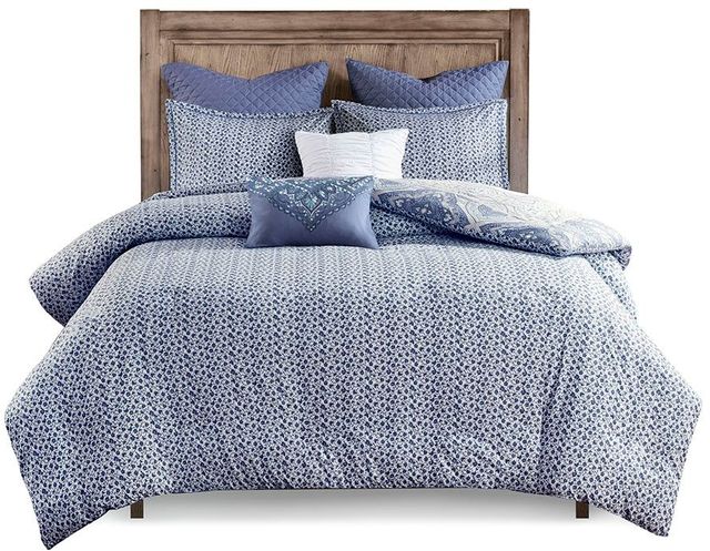 Olliix by Urban Habitat 7 Piece Blue Full/Queen Maggie Reversible Cotton Duvet Cover Set-1