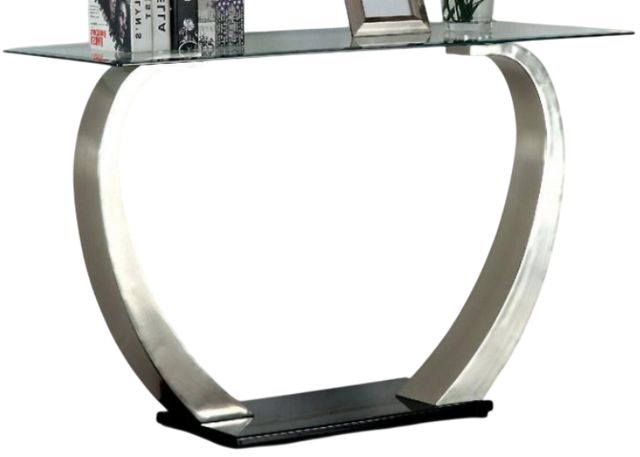 Furniture of America® Roxo Tempered Glass Sofa Table with Satin Plated Base-0