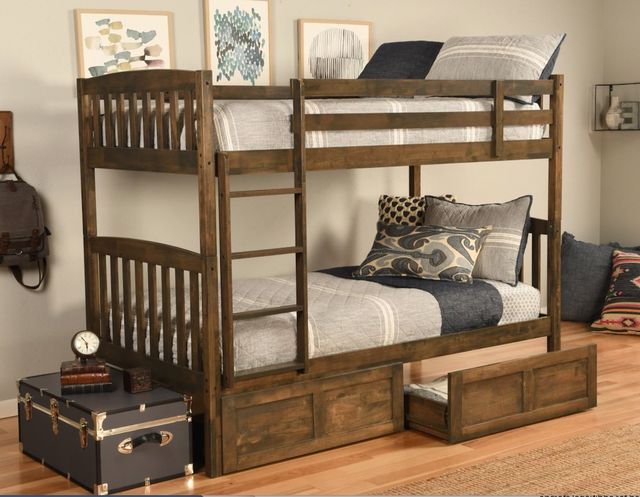 Kodiak Furniture Claire Rustic Walnut Twin Storage Bunkbed-1