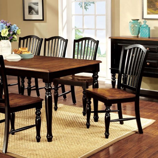 Furniture of America® Mayville Antique Oak Dining Table with Black Legs-2