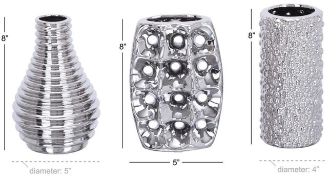 Deco Marche Silver 3-Assorted Decorative Vase with Varying Patterns-2