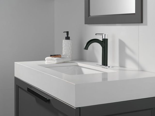Delta Nicoli® Matte Black/Chrome Single Handle Bathroom Faucet with Drain-2