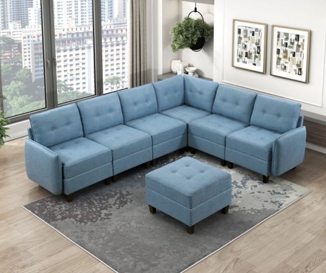 Homelegance® Garren 7-Piece Blue L-Shape Sectional with Storage and Ottoman-1