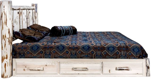Montana Woodworks® Montana Collection Clear Lacquer Full Platform Storage Bed with Laser Engraved Wolf Design-2