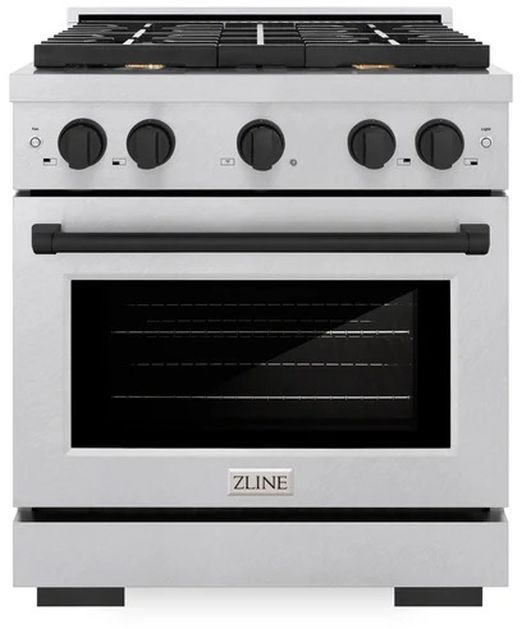 ZLINE Autograph Edition 30" Satin Stainless Steel Pro Style Gas Range with 4 Burner Cooktop and Matte Black Accents-0