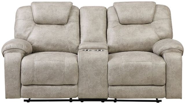 Homelegance® Gainesville Pewter Double Manual Reclining Loveseat with Center Console-2
