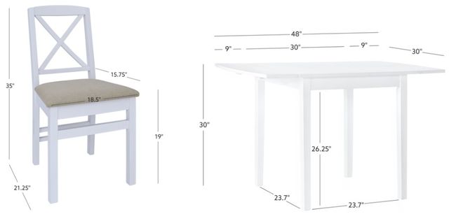 Linon Torino 3-Piece White Drop Leaf Dining Set-2