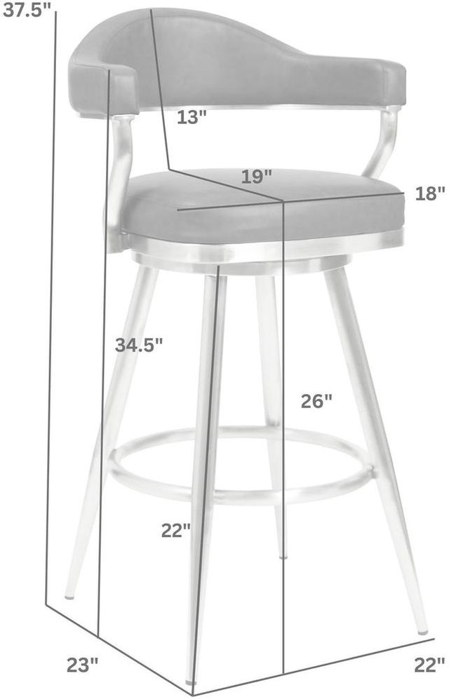 Armen Living Justin Brushed Stainless Steel/Gray Counter Stool-2
