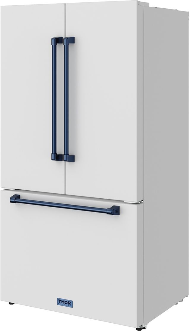 Thor Kitchen Gordon Ramsay Series 36" White French Door Counter Depth Refrigerator with Ice Maker & Blue Hardware-3