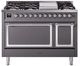 Ilve® Nostalgie II Noblesse 48'' Graphite Matte Pro Style Dual Fuel Range with Chrome Trim-0