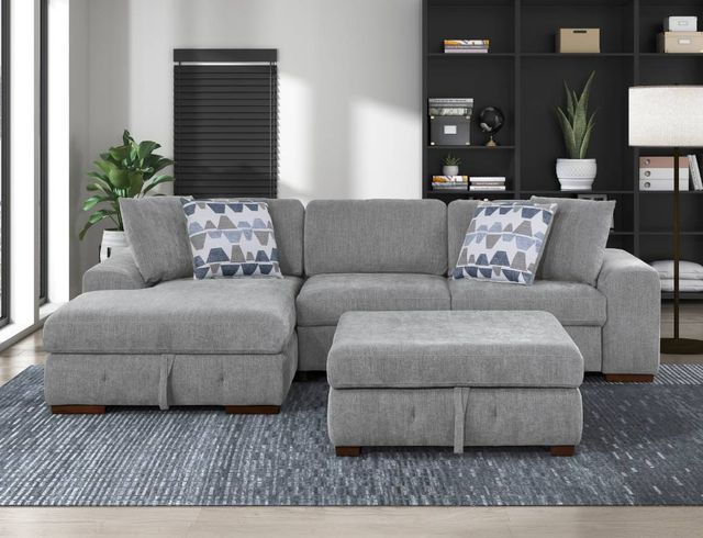 Homelegance® Raife 3-Piece Gray Sleeper Sectional with Left Chaise and Ottoman-1
