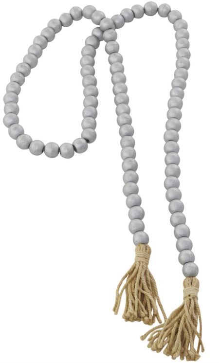 Deco Marche Silver Metallic Long Carved Beaded Garland with Tassel-1