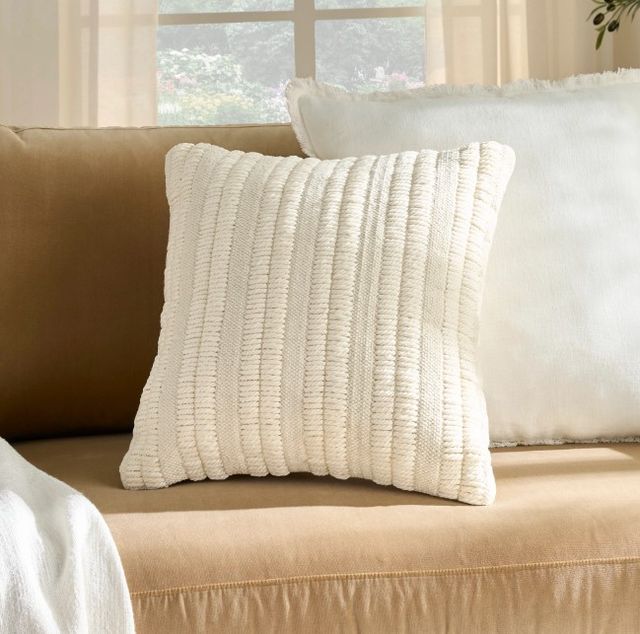 Nourison Home™ Mina Victory Lifestyle Ivory Woven Stripes 18"x18" Throw Pillow-3