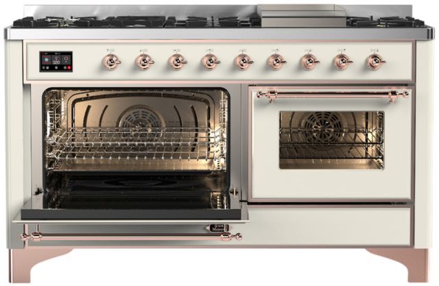Ilve® Majestic III 60" Antique White Pro Style Dual Fuel Natural Gas Range with Triple Glass Door and Copper Trim-3