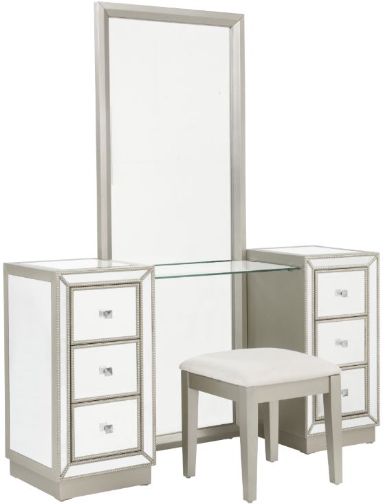 Coast2Coast Home™ Kiara 3-Piece Gold Foundry Mirrored Makeup Vanity Sets-0