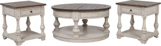 Liberty Furniture Morgan Creek 3-Piece Antique White/Wirebrushed Tobacco Optional Living Room Table Set-0