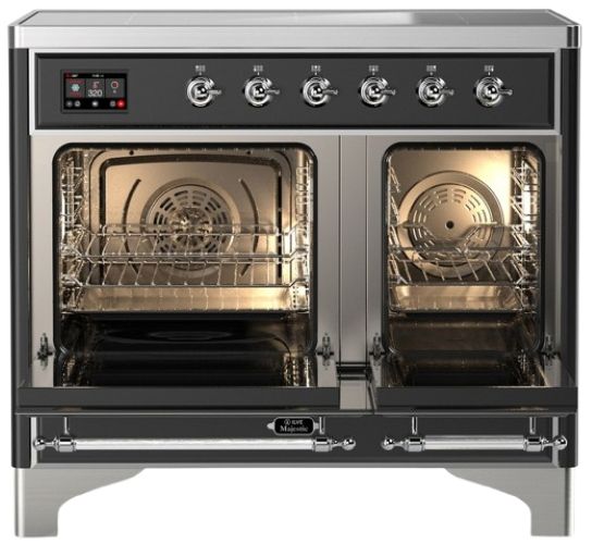 Ilve® Majestic III 40" Glossy Black Pro Style Induction Range with Triple Glass Door and Chrome Trim-1