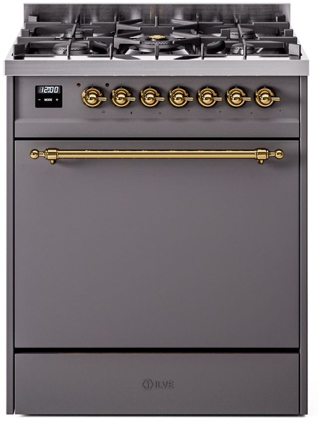 Ilve® Nostalgie II Series 30" Graphite Matte Pro Style Dual Fuel Range-0