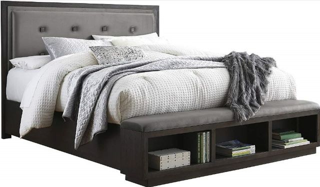 Signature Design by Ashley® Hyndell 2-Piece Dark Brown California King Upholstered Panel Storage Bed Set-1