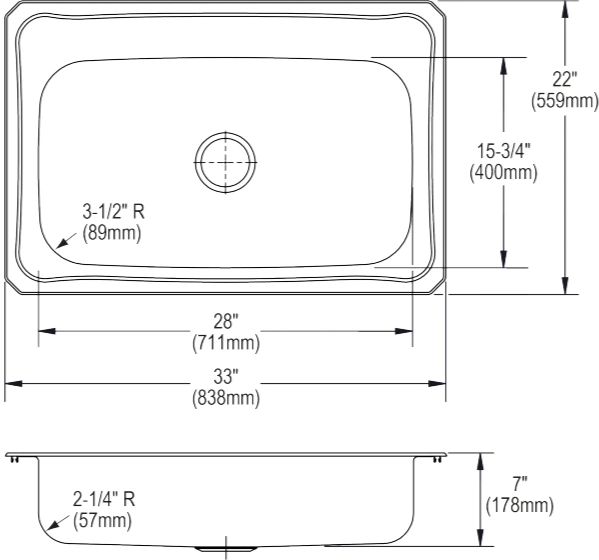 Elkay Celebrity® Brushed Satin 33" x 22" x 7" 4-Hole Single Bowl Drop-In Sink-1