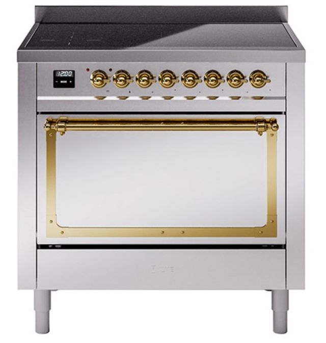 Ilve® Nostalgie II Noblesse 36'' Stainless Steel Pro Style Induction Range with Brass Trim-0