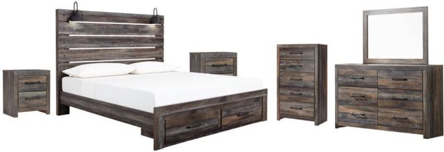 Drystan 6 Piece Panel Bed with 2 Drawer Storage Bedroom - Multi