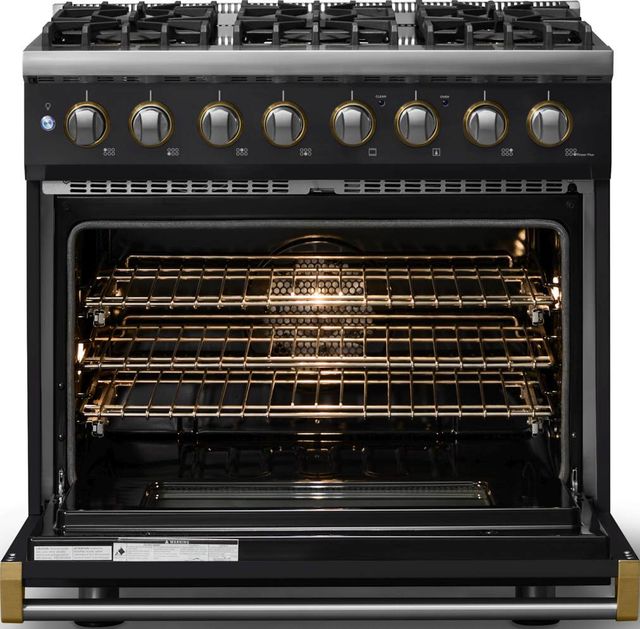 Viking® 5 Series 36" Onyx Pro Style Dual Fuel (NG) Range with Brushed Brass Trim-1