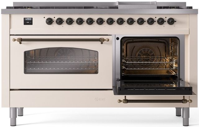 Ilve® Nostalgie II Series 60" Antique White Pro Style Dual Fuel Range-3
