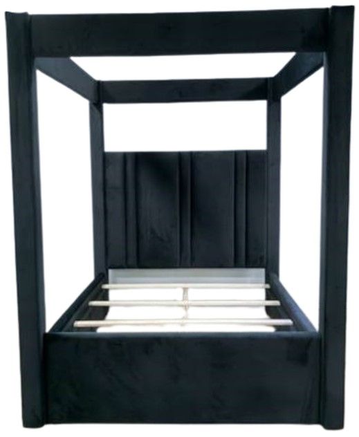 Crown Mark Jayla Black Queen Upholstered Canopy Bed-1