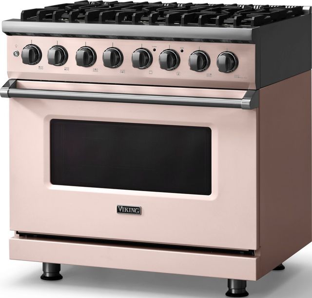 Viking® 5 Series 36" Blush Pro Style Dual Fuel (LP) Range with Polished Chrome Trim-3