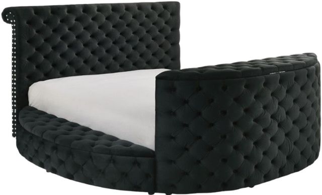 Crown Mark Voltare Black Queen Upholstered Storage Sleigh Bed with Fireplace and TV Lift-0