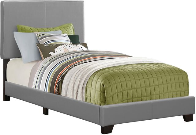 Monarch Specialties Inc. Grey Faux Leather Twin Bed-0