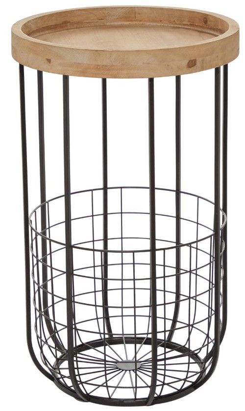 Deco Marche Light Brown Accent Table with Matte Black Base-1