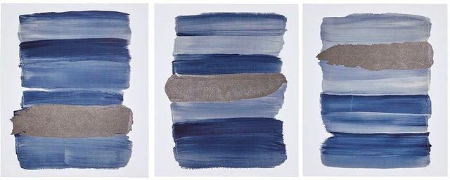 Olliix by Urban Habitat Navy Set of 3 Traveling Road Printed Canvas with Gold Foil-0