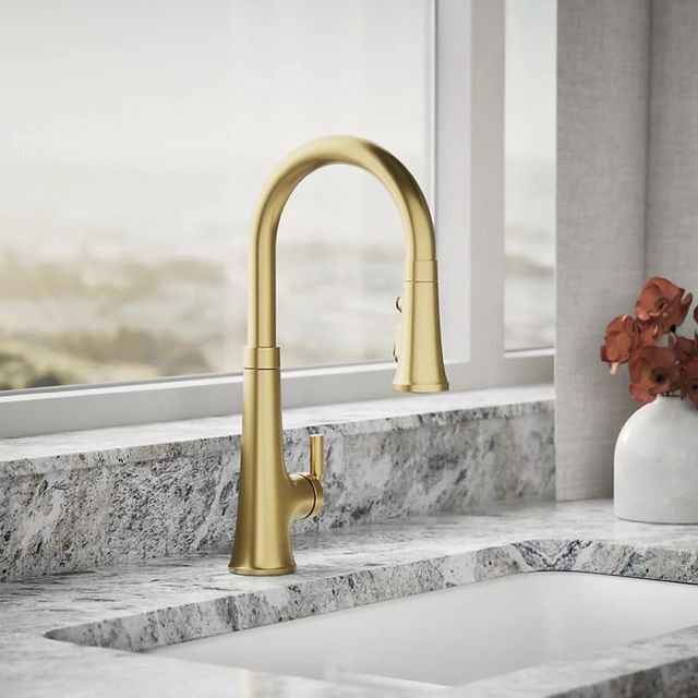 KOHLER® Tone® Vibrant Brushed Moderne Brass Touchless Kitchen Sink Faucet with 3-Function Sprayhead-1