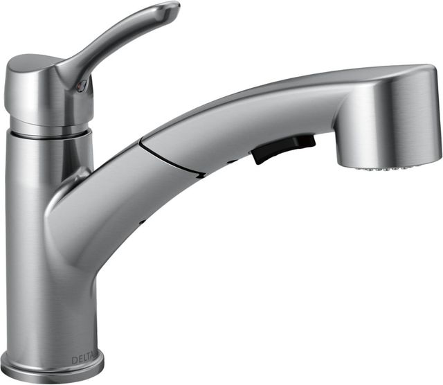 Delta Collins™ Arctic Stainless Single Handle Tract-Pack Pull-Out Kitchen Faucet-0