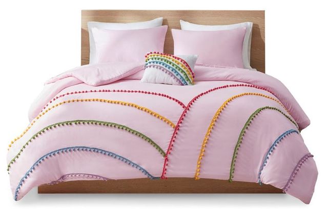 Olliix by Mi Zone Juniper Pink Full/Queen Rainbow Comforter Set with Pompom Trim-0