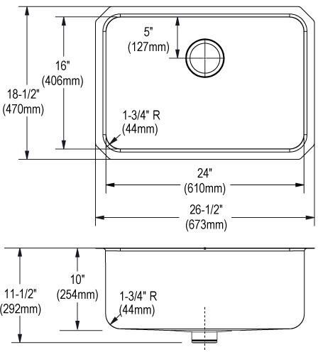 Elkay Lustertone® Classic Lustrous Satin 26-1/2" x 18-1/2" x 10" Single Bowl Undermount Sink-3