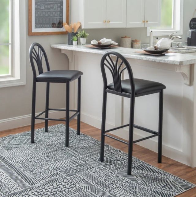 Linon Soleil 2-Piece Black Vinyl Metal Barstool Set-1