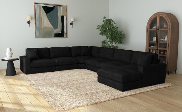 Elements International Arizona 6-Piece Steno Black Right-Arm Facing Sectional and Chaise-0