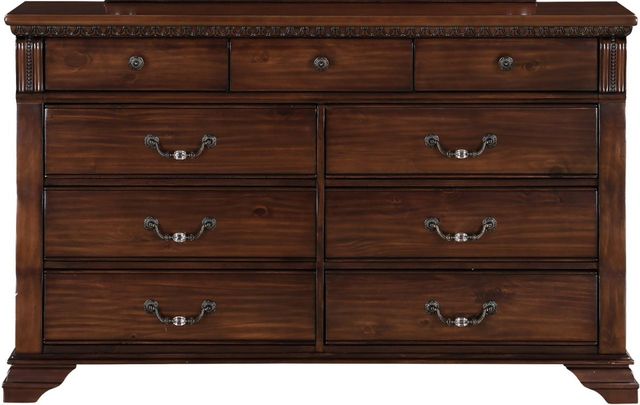 laila slate brown dresser Benjara Lyla Rustic Oak Brown and Brass 7 Drawer 64 in. Dresser without Mirror BM340243