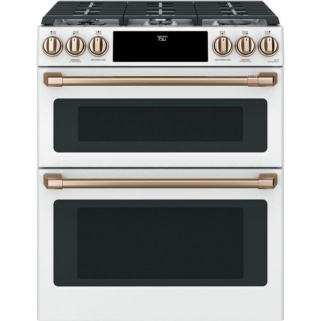Café™ 30" Matte White Slide In Double Oven Gas Range