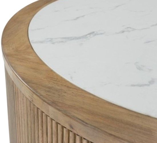 Signature Design by Ashley® Camdill White Round Cocktail Table with Light Brown Base-3
