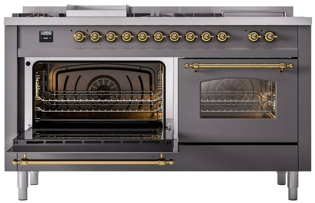 Ilve® Nostalgie II Series 60" Graphite Matte Pro Style Dual Fuel Range-1