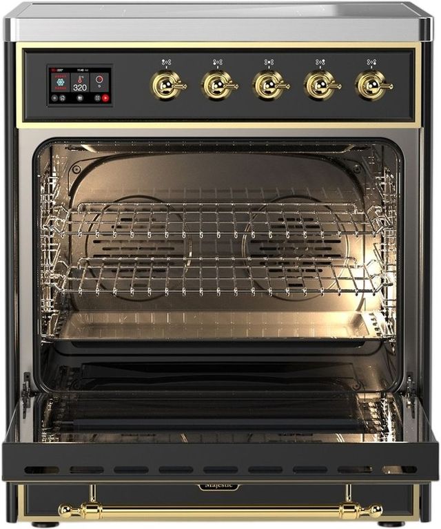 Ilve® Majestic III 30" Graphite Matte Pro Style Induction Range with Triple Glass Door and Brass Trim-1