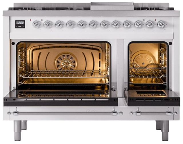 Ilve® Nostalgie II Noblesse 48'' Custom RAL Color Pro Style Dual Fuel Range with Chrome Trim-1