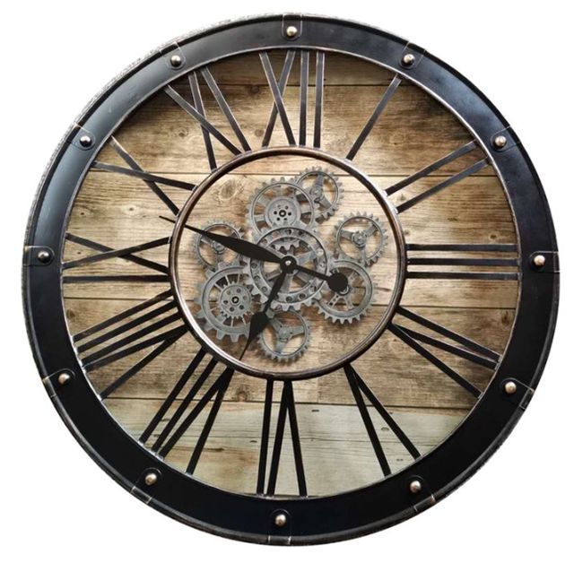 YHD Venetian Woodgrain Black/Brown Wall Gear Clock-0