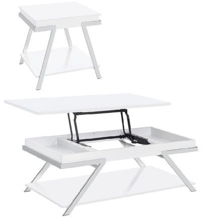 Front view of the Coaster® Marcia 2-Piece White High Gloss Occasional Table Set with Chrome Accent
