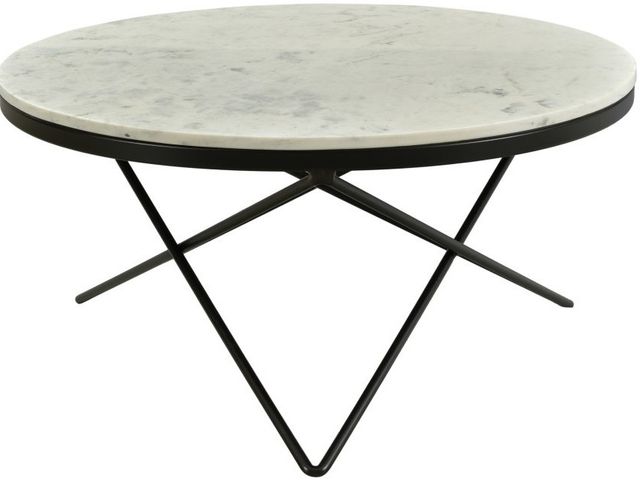 Moe's Home Collection Haley White Marble Round Coffee Table with Black Iron Base-2
