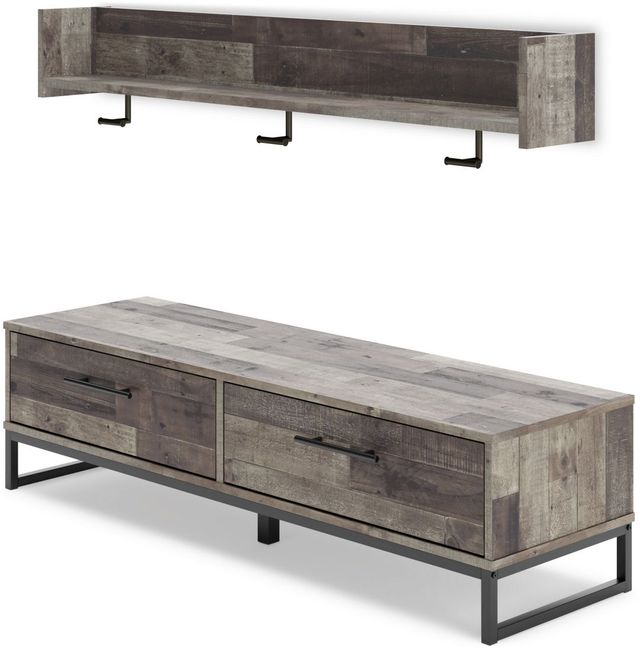 Signature Design by Ashley® Neilsville Multi-Gray Bench with Coat Rack-3